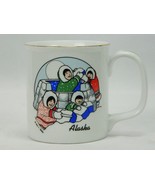Vintage 90s Alaska Eskimo Inuit Family building Igloo Coffee Mug Cup Gol... - $47.32 CAD