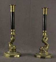 Vintage Brass Metalware Korea Dolphin Fish Footed Taper Candlesticks 13&quot; Tall - £79.62 GBP