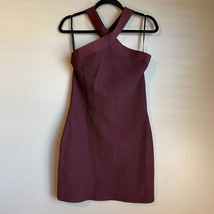 Babaton Ribbed Halter Criss Cross Bodycon Dress Sleveless Large Plum Party - $43.54