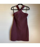 Babaton Ribbed Halter Criss Cross Bodycon Dress Sleveless Large Plum Party - $828.98 MXN