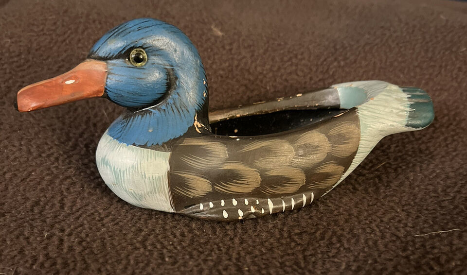 Hand Carved Decorative Vintage Wood Duck Decoy -Miniature Mallard Decoy  - $12.20