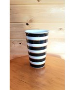 Large Ceramic 16 oz Cup Striped White Black Gold Dei - £16.89 GBP