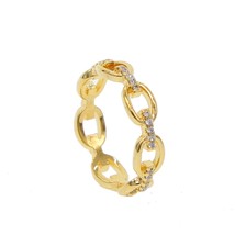 GOLD color round circle link chain shape unique women girl jewelry pave cz geome - £8.68 GBP