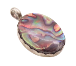 925 Sterling Silver Vintage Pendant Minimalist Large Oval Abalone  PT23097 - £30.98 GBP