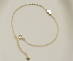 14K Gold Love Heart Plate Bracelet, S925 Silver, tiny, slim, gift, minimalistic - £29.79 GBP