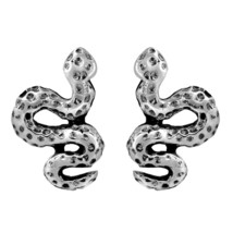 Edgy Coiled Spotted Serpent Snake .925 Sterling Silver Stud Earrings - £11.04 GBP