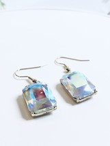 Rectangle Crystal AB Earrings White Drop Y2K Dangle Iridescent New - £15.36 GBP