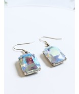 Rectangle Crystal AB Earrings White Drop Y2K Dangle Iridescent New - £15.47 GBP