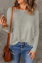 Gray Solid Drop Shoulder Pullover Sweater - $28.99