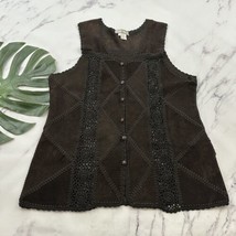 SMH Woman Vintage Patchwork Vest Size XL Brown Suede Crochet Whimsygoth Boho - £27.25 GBP