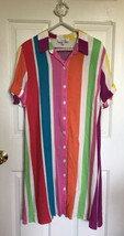 Everlily Multicolored Broad stripe Button Up Short Sleeve Shirt Dress ME... - $24.72