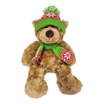 Vintage Hunfun Int&#39;l Christmas Holiday Teddy Bear w/ Scarf &amp; Beanie 17&quot; Plush - £11.27 GBP