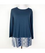 J.Jill Womens Wearever Collection Blue Top with Textile Print Long Sleev... - $15.94