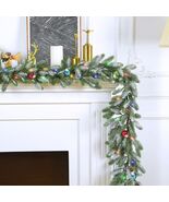 Chuangdi 9FT Flocked Cedar Garland with 50 LED Lights Frosted Pine - $526.34 MXN