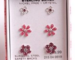 3 Paia Ragazze Argento Sterling 925 Rosa Cristallo Chiaro Fiore Post Ore... - $14.98