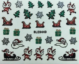 Nail Art 3D Glitter Decal Stickers Christmas Tree Santa Sleigh Red Green BLE944D - $3.29