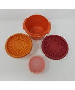 Tupperware Container Lot 4 Bowls 3 Lids Vintage USA Yellow Orange Red Fall - $11.69