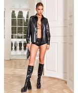 Women Shirt Real Lambskin Leather Handmade Black Genuine Formal Stylish ... - $147.31 CAD