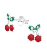 Cherry 925 Silver Stud Earrings with Crystals - £11.07 GBP
