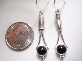 Coiled Black Onyx 925 Sterling Silver Dangle Earrings - £9.90 GBP