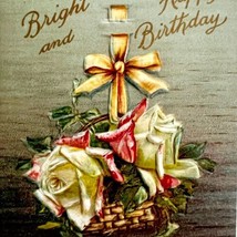 Bright Happy Birthday Greeting Postcard 1900-1910s Flower Basket Embosse... - £12.08 GBP