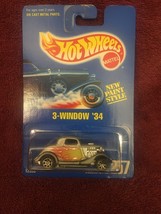 1991 Hot Wheels Blue Card #257 3-Window 34 Silver w/Chrome 7 Spoke Windows - $4.75