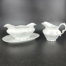 Vintage T K Czechoslovakia Gravy Boat With Dish And Creamer Fine Bone China - £22.05 GBP