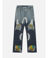 Printed Patchwork Distressed Straight-leg Jeans - $39.95