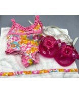 Build A Bear Swimsuit Beach Set Towel Goggles Sandals Pink Clothes Outfit - $15.57
