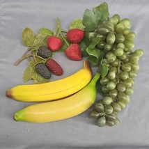 Artificial Plastic Fruit Realistic Size/Color Bananas Berries Grapes 4 pc Lot  - £13.01 GBP