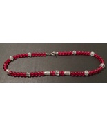 Beaded necklace, transparent red and clear, silver toggle clasp, 21 inch... - £12.84 GBP