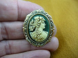(CS48-1) Grecian Woman green off-white CAMEO jewelry Pin Brooch jewelry Pendant - £24.65 GBP
