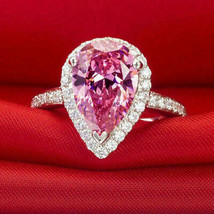 Anello di fidanzamento Halo in argento 925 con zaffiro rosa creato in... - £88.13 GBP