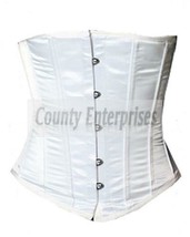 Full Steel Boned Underbust White Satin Corset Spiral Basque Heavy Lacing Shaper - £45.46 GBP