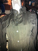 AKIRA Smooth Army Green+ Midnight Black Striped Shirt Size 2 - $15.84