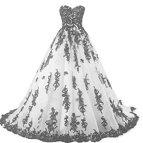 Vintage Gothic Black Lace Ball Gown Long Prom Dresses Wedding Gowns White US 16