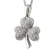 14k White Gold Plated 0.53ct Real Moissanite Shamrock Pendant Necklace 18&quot; Chain - $84.14