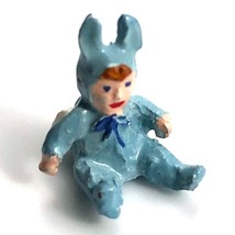dollhouse miniature Warwick Miniatures baby in blue bunny pajamas painted pewter - £17.00 GBP