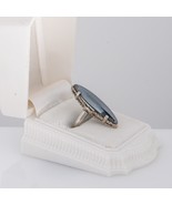 Antique / Vintage  Hematite Cabochon Navette / Marquise 10K White Gold Ring - $649.92 CAD