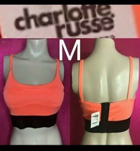 Neon Coral &amp; Black Bralette Crop Top ~ Size M - $15.90