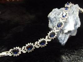 14CT Simulated  Blue Sapphire Tennis Bracelet Gold Plated 925 Silver - £135.95 GBP