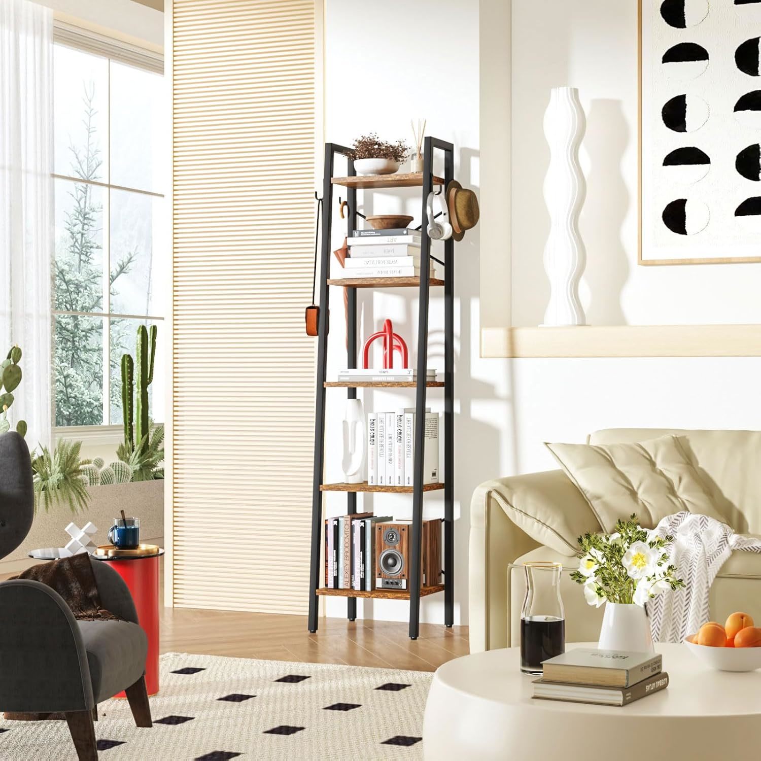 Ymyny 5 Tiers Ladder Bookcase, Industrial Narrow Bookshelf, Open, Uhbc025H - £36.75 GBP
