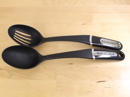 Lot of 2 KitchenAid Serving Utensils Black Nylon Slotted Spoon &amp; Solid S... - £16.37 GBP