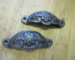 2 CUP PULLS 4 1/8 WIDE DRAWER VICTORIAN BIN HANDLES ANTIQUE-STYLE IRON B... - £11.16 GBP