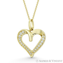 Heart Valentine Love Charm CZ Crystal Necklace Pendant in Solid 14k Yellow Gold - £95.69 GBP+