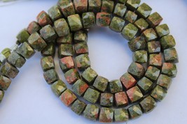Natural, 8 inch long strand Unakite cubes beads, 6---6.5 mm app, unakite gemston - £23.51 GBP