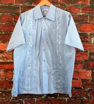Patrini Men&#39;s Cuban Style Guayabera Short Sleeve Shirt L Light Blue - £23.37 GBP
