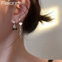 FOXANRY Silver Color LOVE Heart Tassel Earrings for Women Trendy Elegant Cherry  - £10.39 GBP