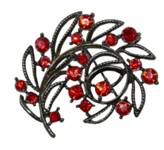 Red Rhinestone Floral MCM Brooch Pin Pendant - $24.15 CAD