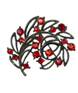 Red Rhinestone Floral MCM Brooch Pin Pendant - $23.94 CAD